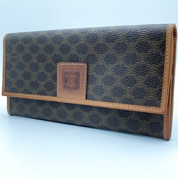 CELINE Macadam Long Wallet Flap Button Leather Wallet in Light Brown - Picture 3 of 14